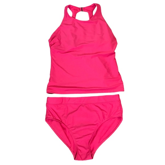 Womens Laguna Size Medium 2 Piece Coral High Neck Tankini Moderate Coverage Suit - Picture 10 of 10